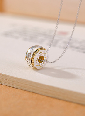 S999.9足银莲花转动吊坠复古个性百搭可转动男女士情侣挂坠