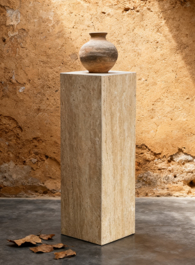 侘寂风天然洞石大理石边几