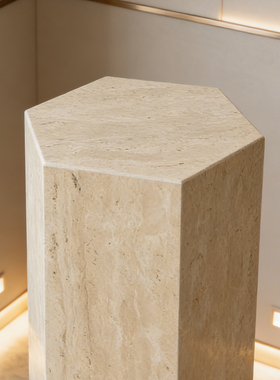 六边形天然洞石大理石摆件底座