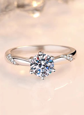 正品莫桑石戒指1克拉PT950铂金情侣对戒男女一对白金求婚结婚钻戒