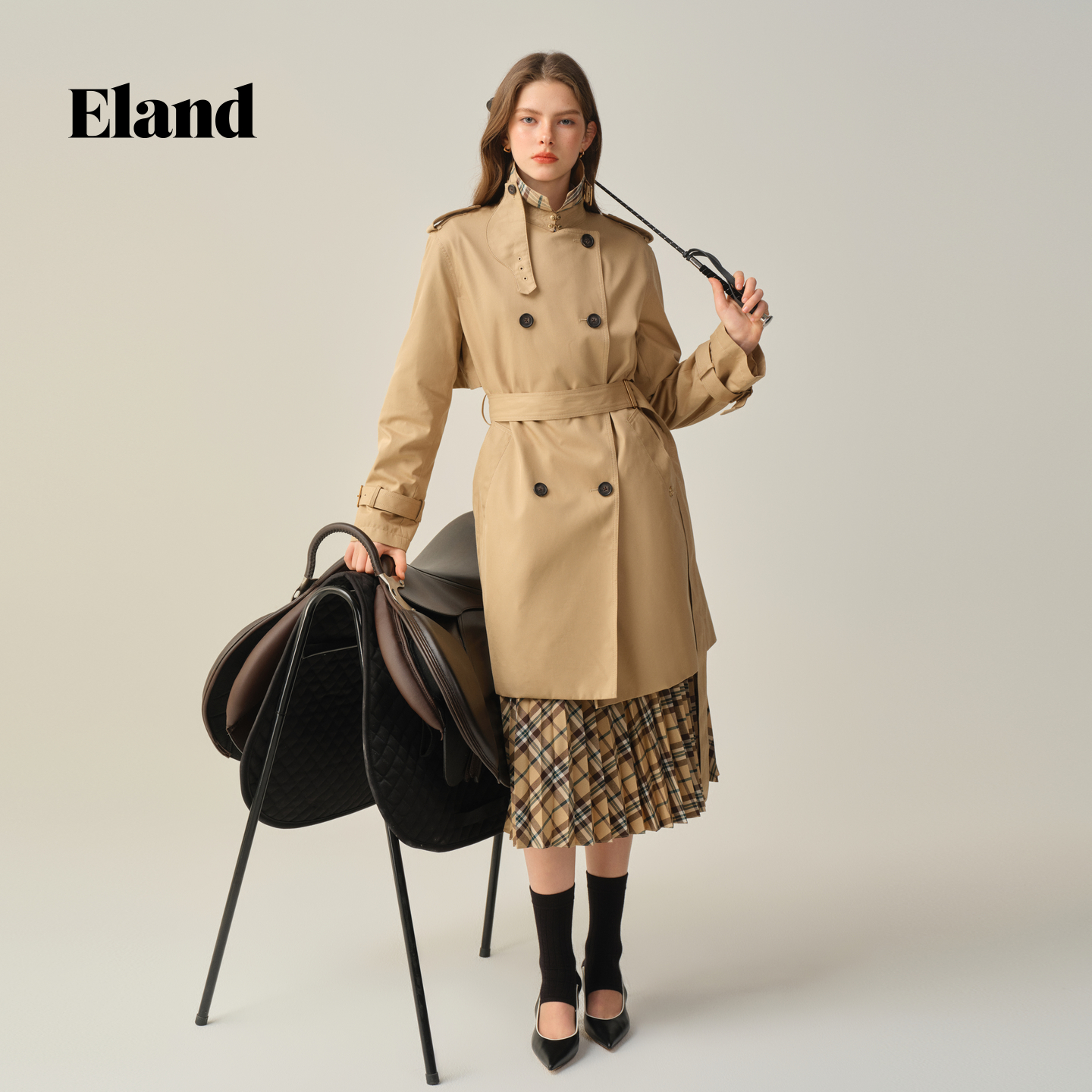 【无氟防水】Eland衣恋经典时尚风衣女宽松休闲外套2025冬季新款 - 图0