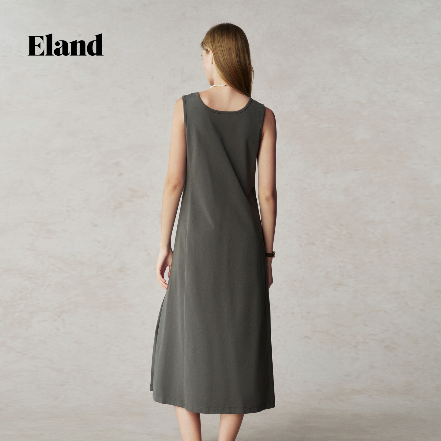 【索罗娜凉感】Eland衣恋连衣裙女无袖显瘦通勤长裙2025夏季新款