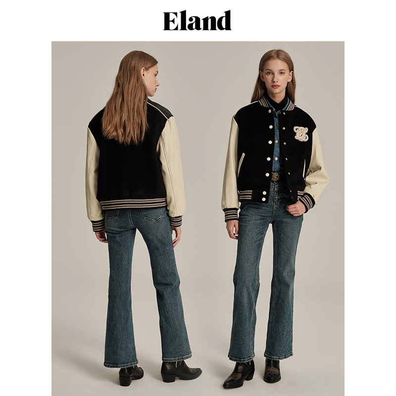 【100%澳毛】Eland衣恋羊毛呢短外套女毛呢棒球服夹克秋冬