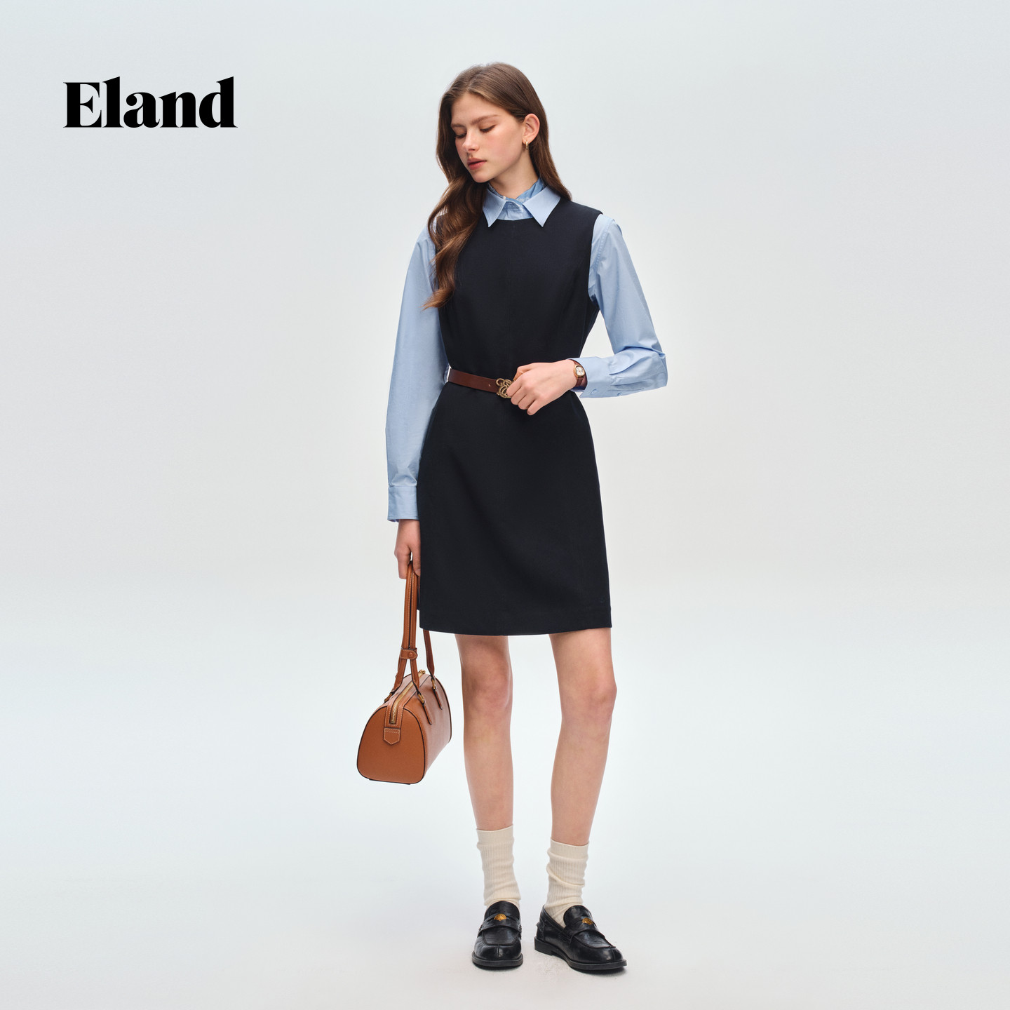 【含绵羊毛】Eland衣恋连衣裙女纯色无袖带拉链A型裙2026春季新款