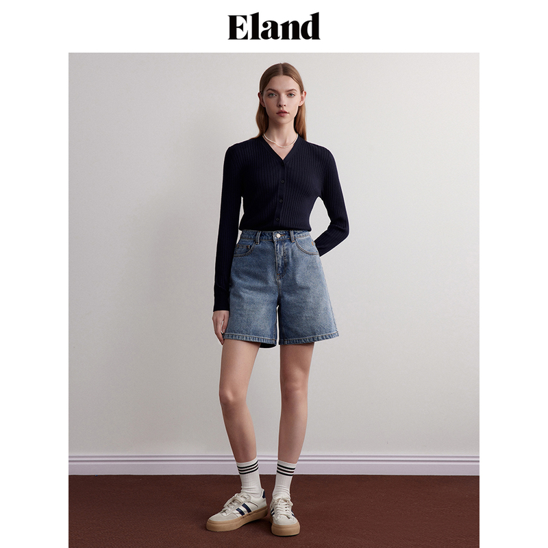 Eland衣恋针织上衣女春春季新品简约风毛衣针织外套上衣女 - 图0