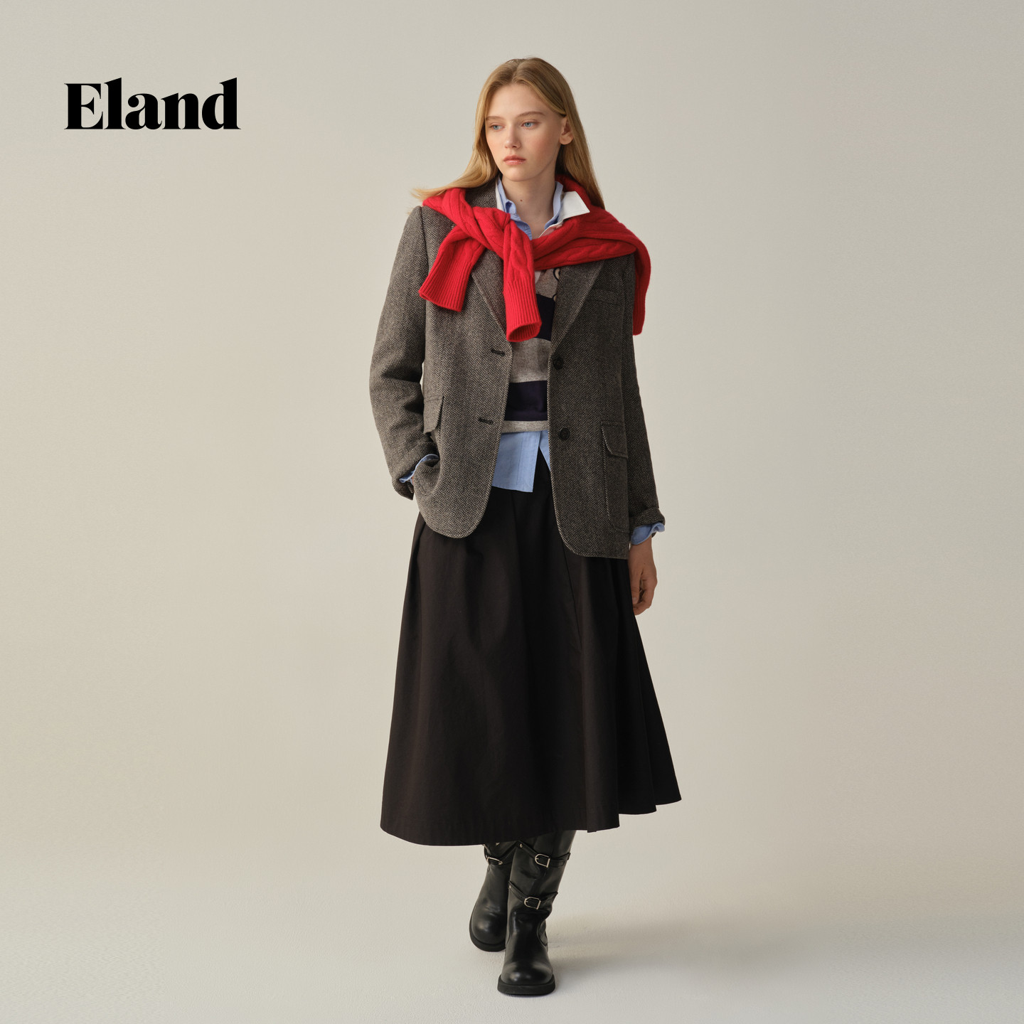 【100%绵羊毛】Eland衣恋西装女两粒扣人字呢外套2025冬季新款
