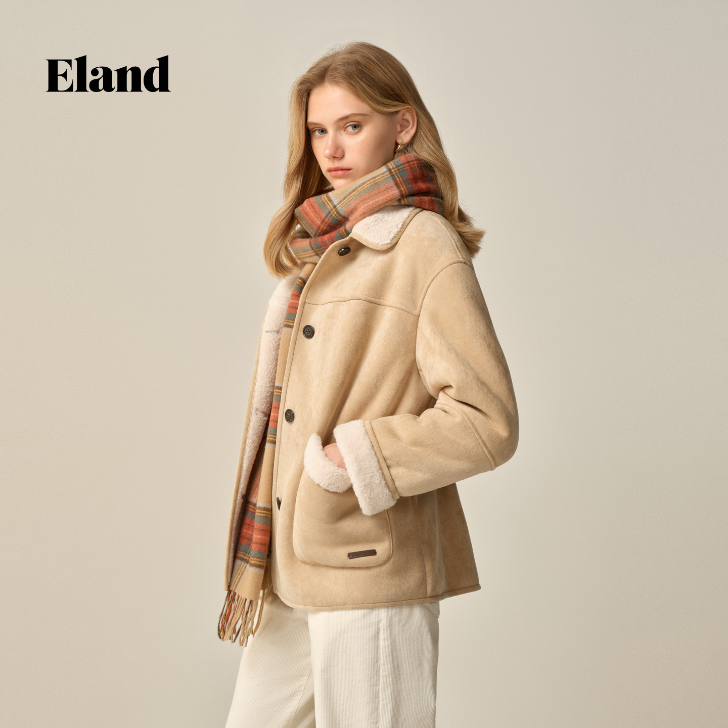 Eland衣恋仿羊羔绒外套摇粒绒外套女大口袋短外套2025冬季新款,淘宝优惠券,粉丝福利购,淘宝优惠卷