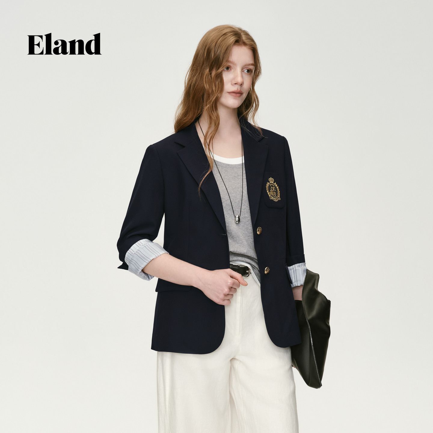 Eland衣恋西装女时尚商务刺绣徽章长袖外套2026春夏新款