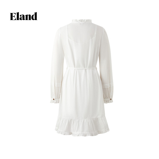【100%棉】Eland衣恋连衣裙女通勤长袖收腰衬衫裙2025冬季新款