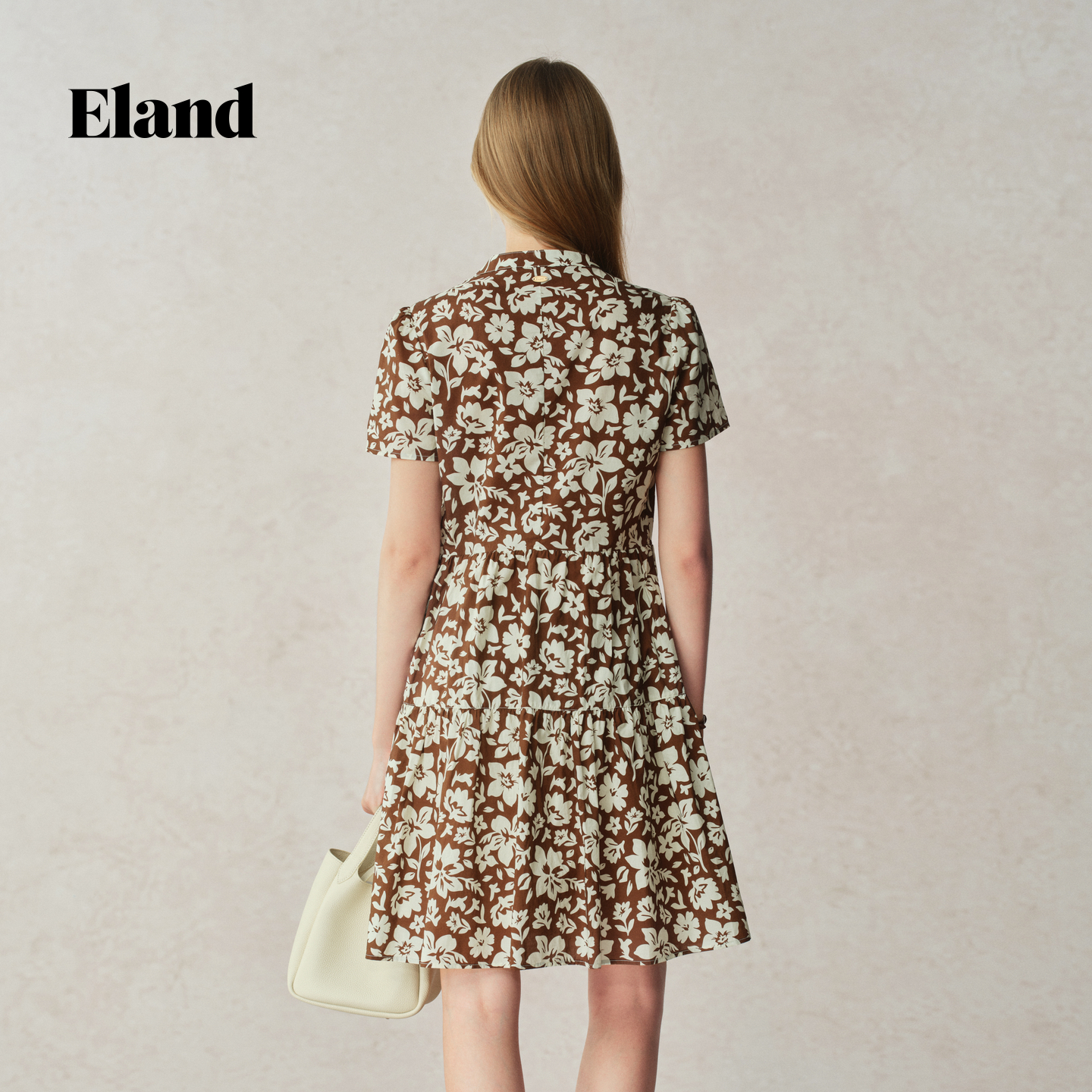 Eland衣恋连衣裙女度假风短袖收腰显瘦裙2025秋季新款