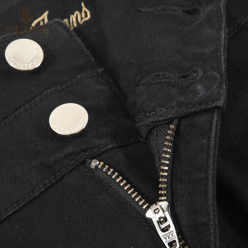 eland2020高腰双粒扣牛仔九分裤女 ELAND牛仔裤