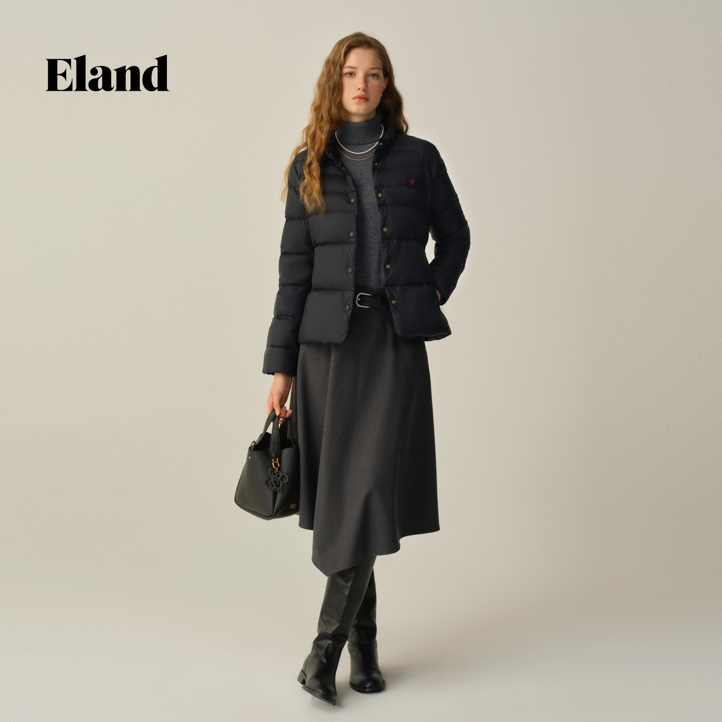 【零压】Eland衣恋排骨羽绒服女立领轻薄短款鹅绒外套2025冬新款