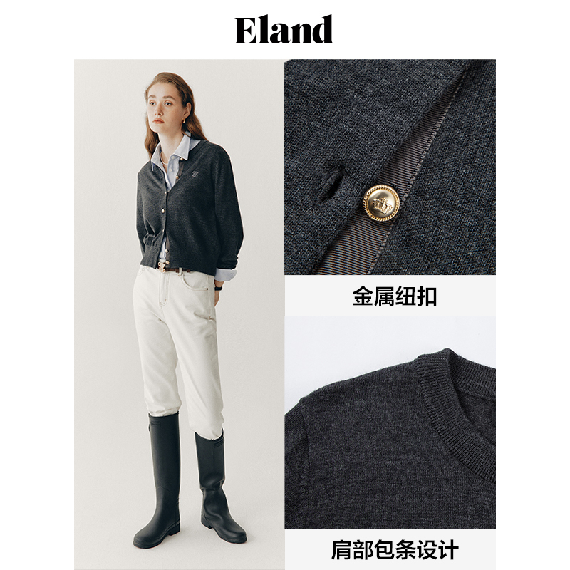 【100%绵羊毛】Eland衣恋针织衫开衫女格雷系柔软舒适毛衣-图2