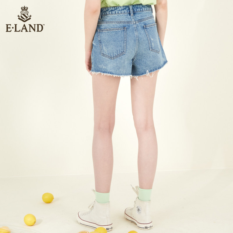 eland2020夏季新款做旧破洞女短裤 ELAND牛仔裤
