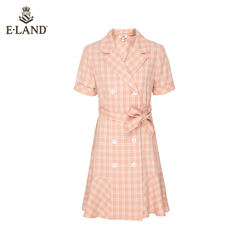eland2020夏季新款西装领双排扣 ELAND连衣裙