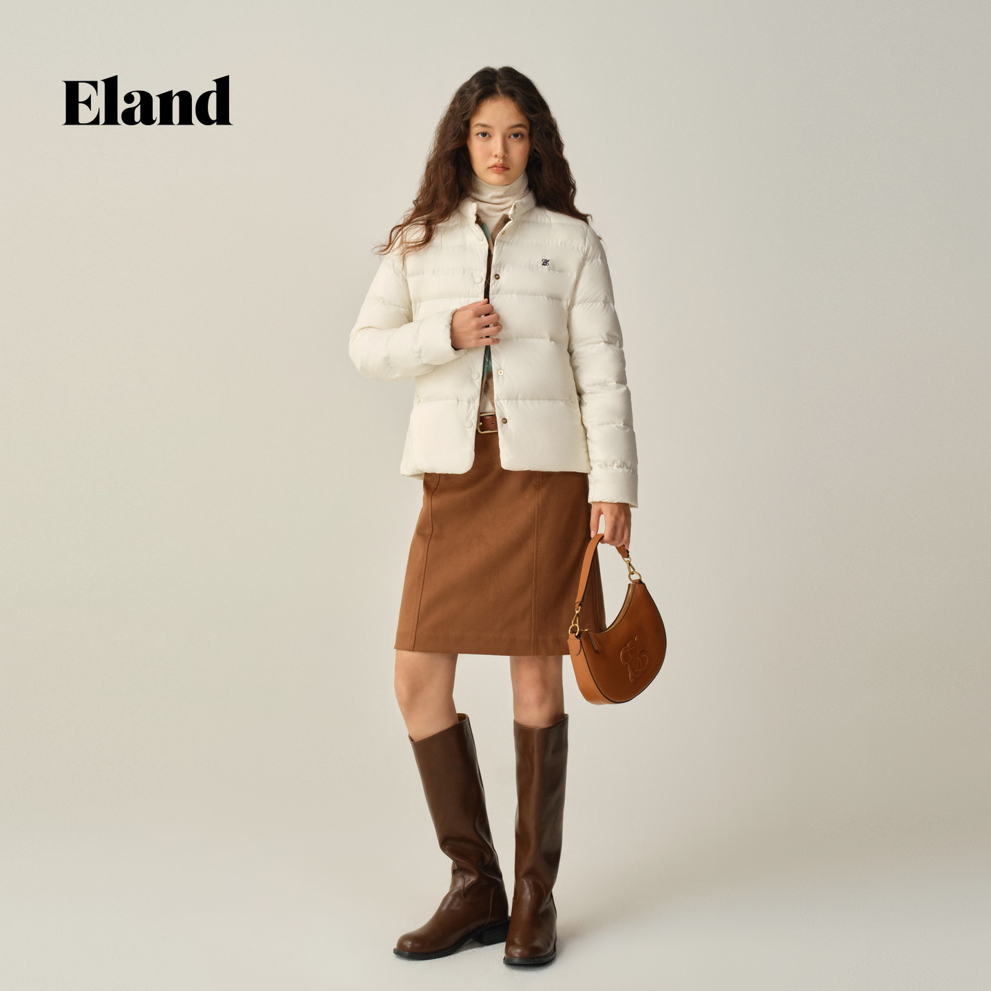 【零压】Eland衣恋排骨羽绒服女小立领轻薄长袖外套2025冬季新款