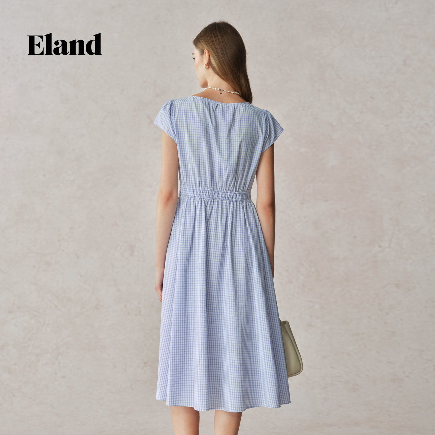 【风铃裙】Eland衣恋连衣裙女A摆收腰格纹中长裙透气25年夏新款