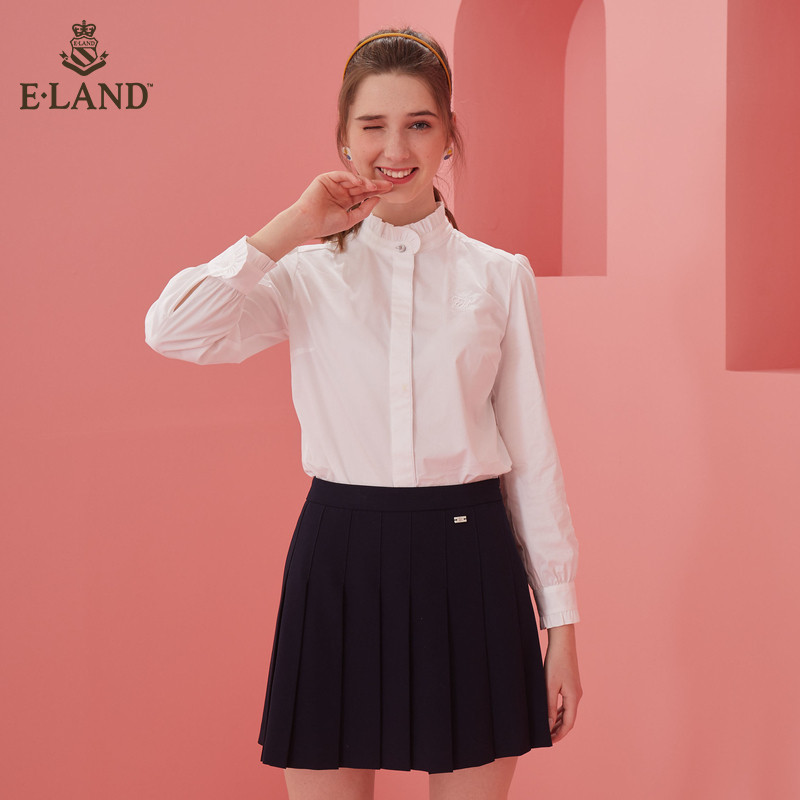 eland2020纯色a字甜美百褶裙 ELAND半身裙