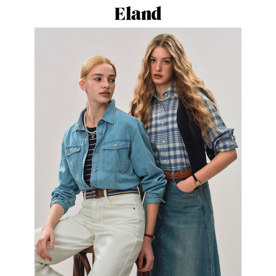 【天然麻】Eland衣恋衬衫女宽松廓形双口袋长袖牛仔上衣25春新款