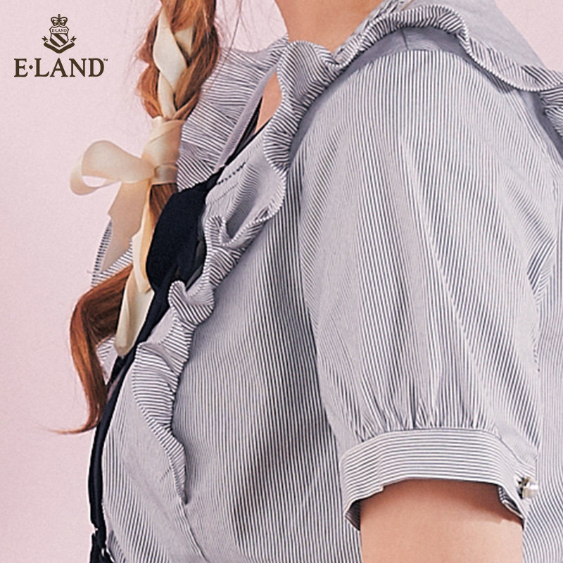 eland秋装可爱韩版荷叶边花边条纹 ELAND衬衫