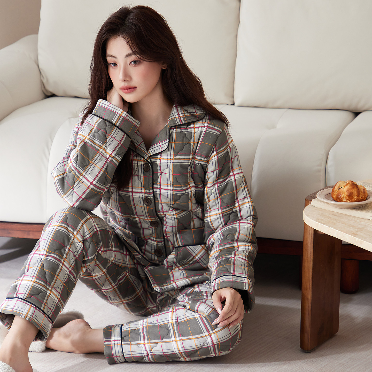 三层加厚夹棉睡衣女冬季棉袄可外穿防静电男装纯棉情侣家居服套装,淘宝优惠券,粉丝福利购,淘宝优惠卷