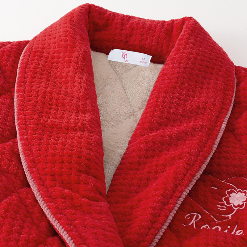 睡衣女冬季珊瑚绒夹棉睡袍中长款加厚保暖秋冬款红浴袍浴衣法兰绒,淘宝优惠券,粉丝福利购,淘宝优惠卷