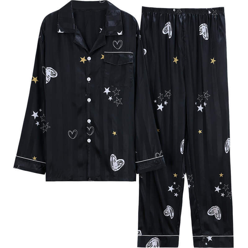 男士春秋冰丝长袖仿真丝绸宽松睡衣 多俏美睡衣/家居服套装