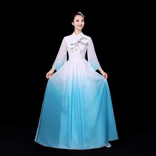 古典舞演出服仙女飘逸中国风新款伞舞扇子舞蹈独舞服装秧歌服套装 - 图1