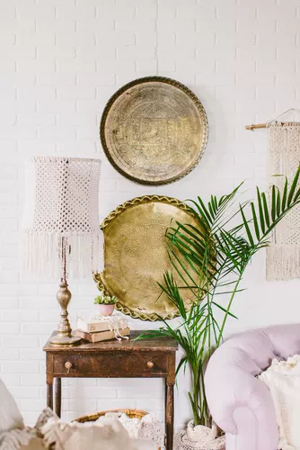 Марокканская медная тарелка Большая декоративная лотка ручной работы.