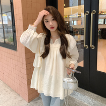 Pregnancy Woman Dress Stylish Fashion Korean Version Pregnancy Long Sleeve Blouse Loose Casual Doll Shirt Spring Autumn Brief About Pregnant Woman Clothes