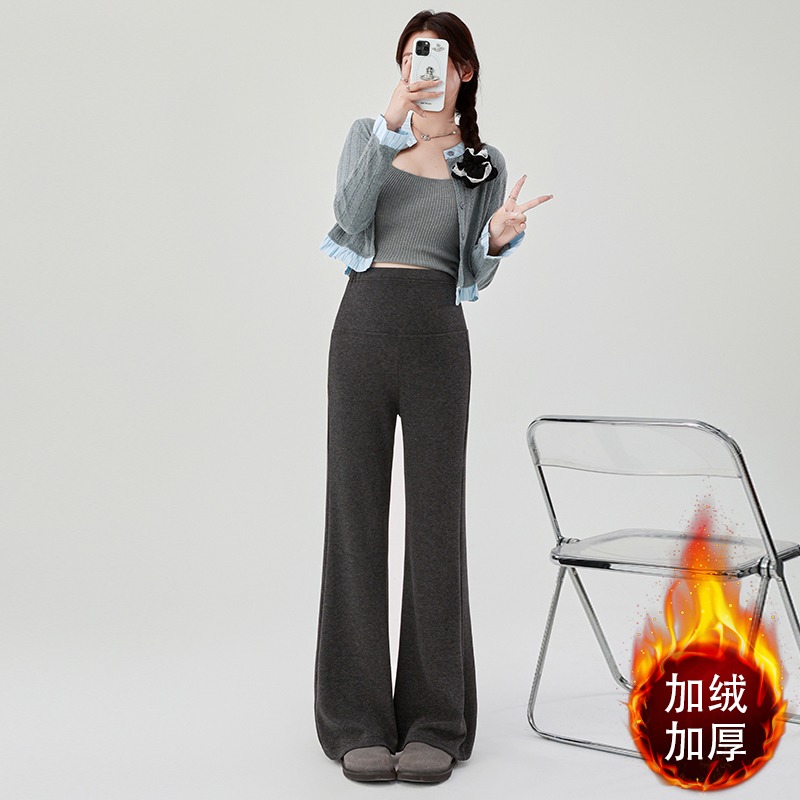 Maternity pants winter outer wear plus fleece warm bell-bottom pants