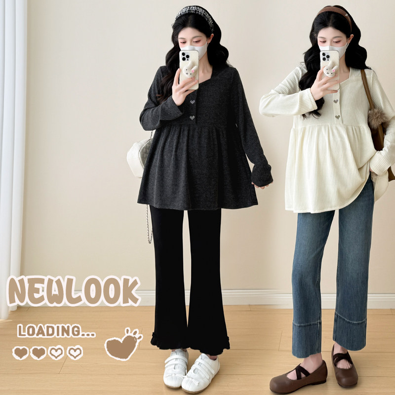 孕妇装春装方领刺绣长袖针织衫宽松大码休闲百搭娃娃衫春季上衣春,淘宝优惠券,粉丝福利购,淘宝优惠卷