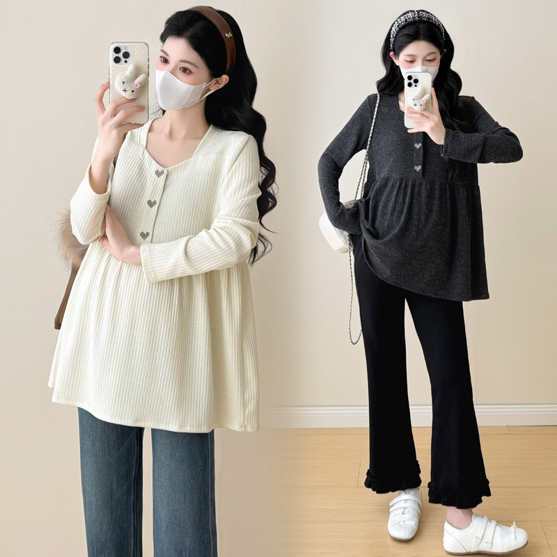 孕妇装春装方领刺绣长袖针织衫宽松大码休闲百搭娃娃衫春季上衣春,淘宝优惠券,粉丝福利购,淘宝优惠卷