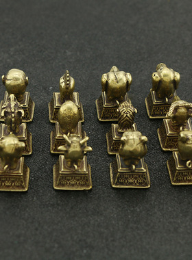 仿古纯黄铜圆明园兽首方形印章