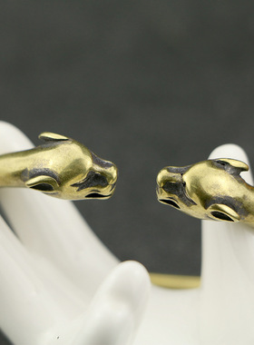 纯黄铜实心双豹手镯朋克风首饰