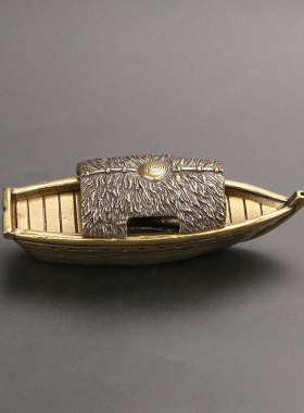 纯黄铜小船仿真模型茶桌摆件