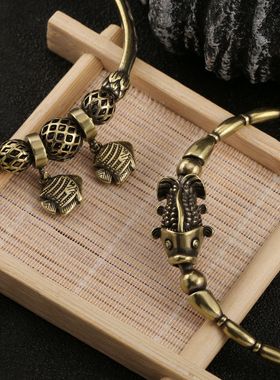 实心铜手镯国潮锦鲤双鱼座复古百搭汉服镯子饰品