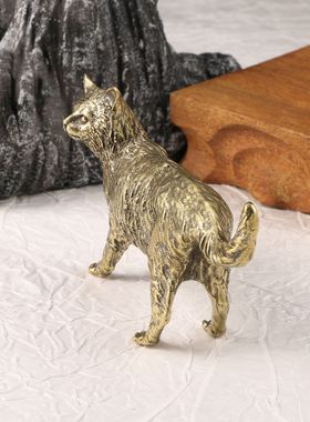 仿古玩做旧大猫狐狸猫黄铜摆件手把件动物茶宠古董店装饰铜