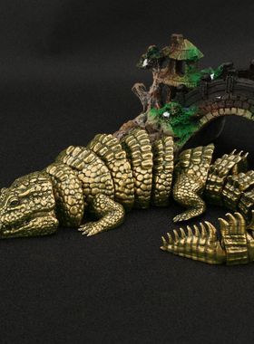 仿古董古玩3D鳄鱼中国扬子鳄摆件展厅高级装饰工艺品