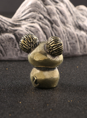 创新仿古玩文创潮玩黄铜摆件芝士杰瑞鼠做旧桌宠茶宠装饰