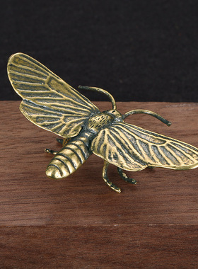 手工实心黄铜飞蛾铜摆件创意做旧仿古铜器昆虫桌宠装饰收藏品