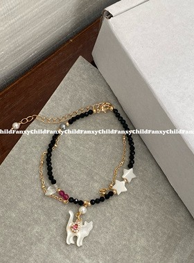 Fanxy小众设计手工串珠手链高级异域风白色猫猫轻奢手串