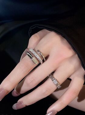 韩版女开口戒指两件套网红时尚个性精致微镶叠戴