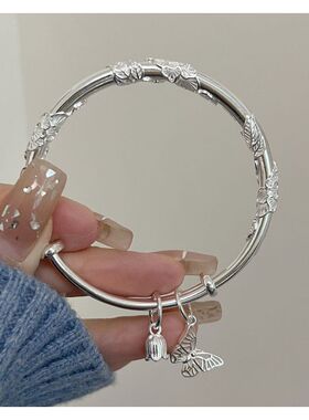 轻奢繁花推拉古风女实心小众设计手镯生日礼物