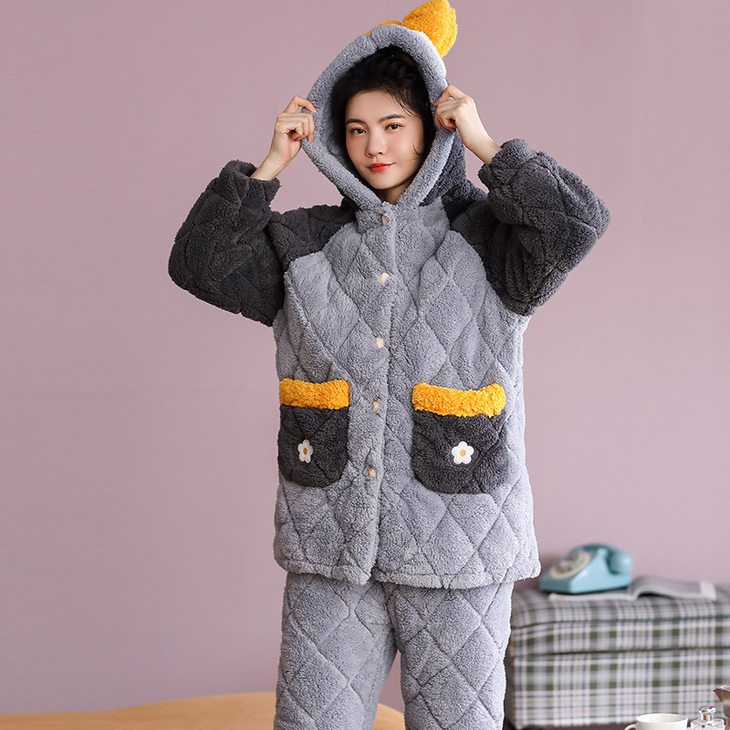 冬天加厚可外穿加绒三层夹棉睡衣 轩之婷服饰睡衣/家居服套装