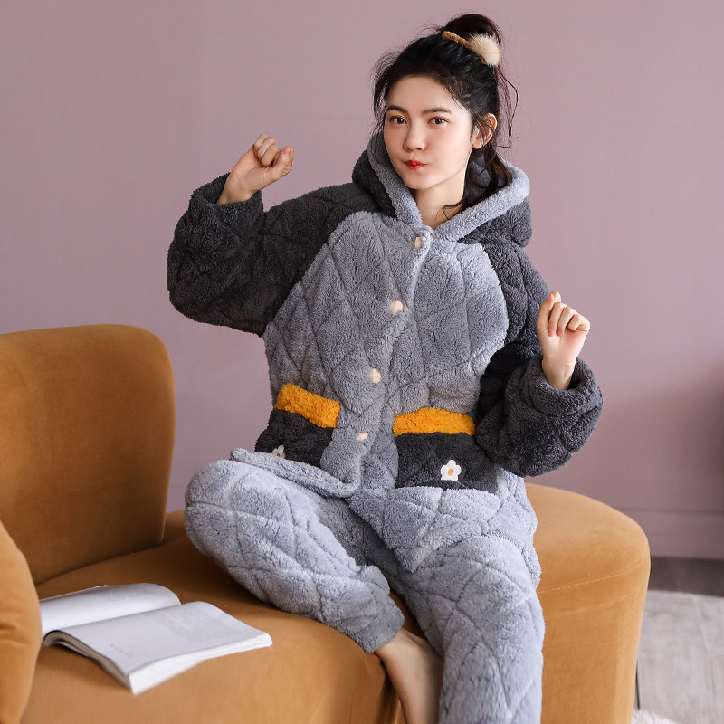 冬天加厚可外穿加绒三层夹棉睡衣 轩之婷服饰睡衣/家居服套装