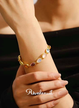 【经典】系列糖果多宝手链天然水晶托帕石925银镀18K金复古百搭