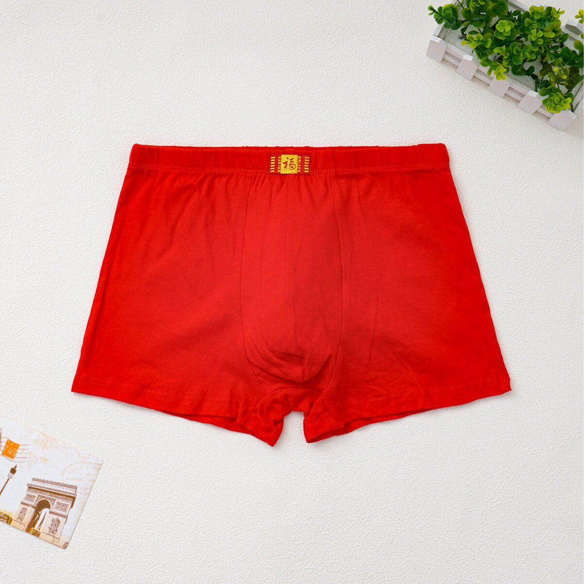 本命年红色内裤平角男士内衣喜庆大红结婚四角底裤红色裤衩加大