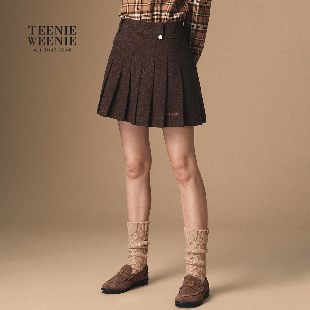 TeenieWeenie小熊女装半身裙秋冬季气质学院风简约刺绣百褶裙短裙,淘宝优惠券,粉丝福利购,淘宝优惠卷