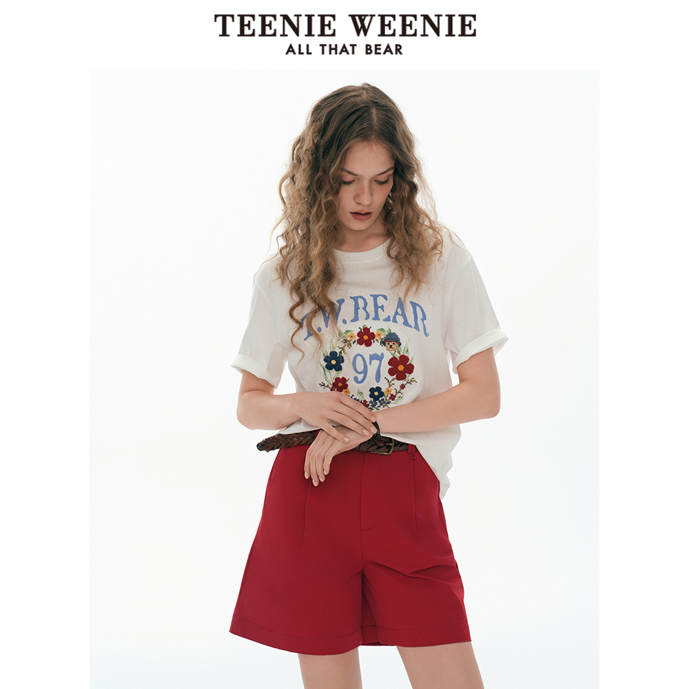 TeenieWeenie小熊女装T恤2025夏季新款清新活力甜美刺绣圆领短袖-图0